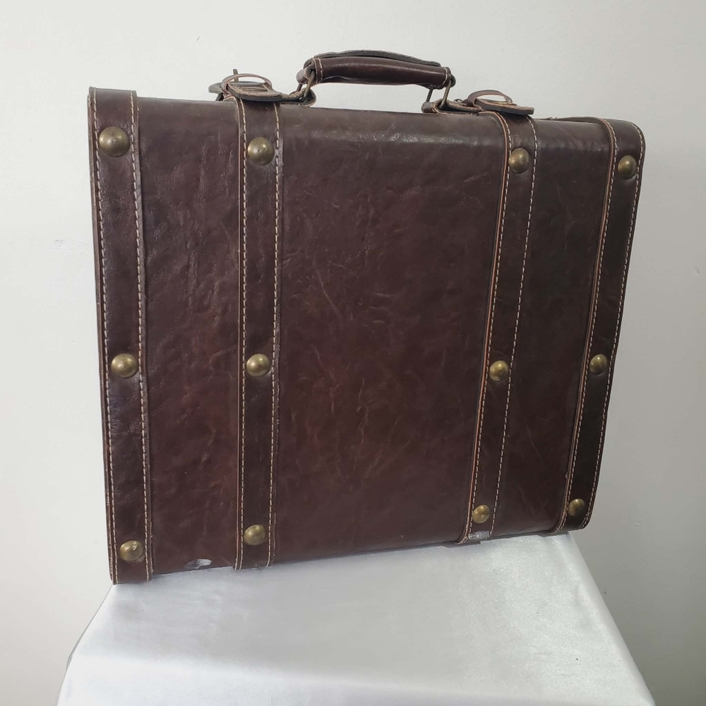 Vintage Wooden Suitcase with Antique Leather Finish Decorative Storage Box